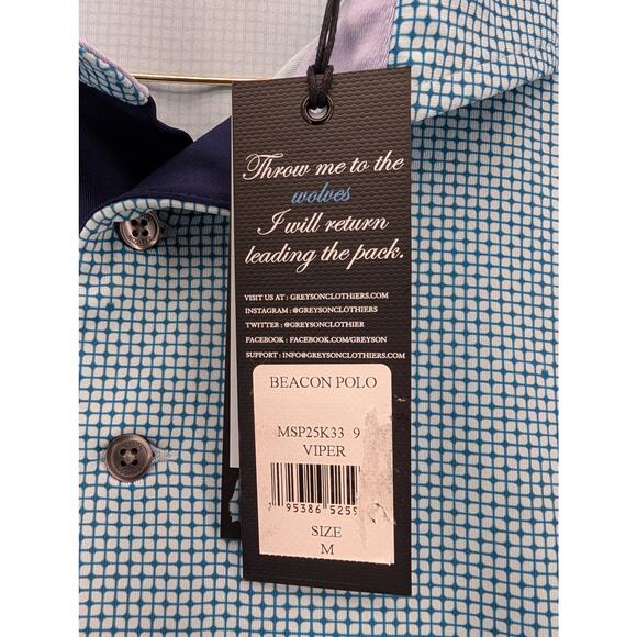 NWT Greyson Men's Beacon Short Sleeve Polo in Viper Blue size Medium - Picture 5 of 7